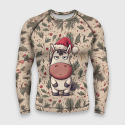 Рашгард мужской Новогодняя лошадка на фоне елочных веток, цвет: 3D-принт