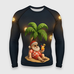 Рашгард мужской Санта чиллит под пальмой, цвет: 3D-принт