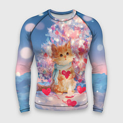 Рашгард мужской Милый котенок и новогодняя елка, цвет: 3D-принт