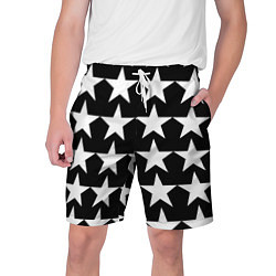 Шорты на шнурке мужские Белые звёзды на чёрном фоне, цвет: 3D-принт