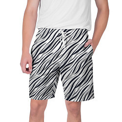 Шорты на шнурке мужские Черно-белый полосатый тигровый, цвет: 3D-принт
