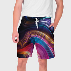Шорты на шнурке мужские Цветные неоновые волны, цвет: 3D-принт