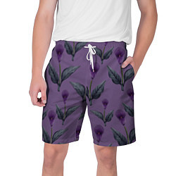 Мужские шорты Фиолетовые каллы с зелеными листьями