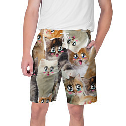 Шорты на шнурке мужские Много кошек с большими анимэ глазами, цвет: 3D-принт