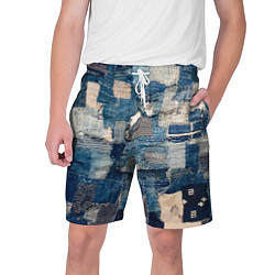 Шорты на шнурке мужские Patchwork Jeans Осень Зима 2023, цвет: 3D-принт