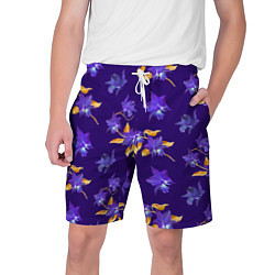 Шорты на шнурке мужские Цветы Фиолетовые Ирисы На Синем Фоне, цвет: 3D-принт