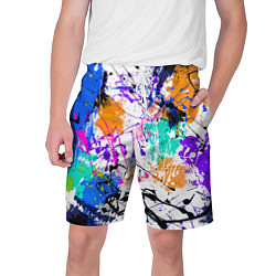Мужские шорты Брызги и мазки разноцветных красок на белом фоне