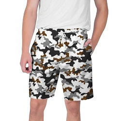 Шорты на шнурке мужские Камуфляж Чёрно-Белый Camouflage Black-White, цвет: 3D-принт