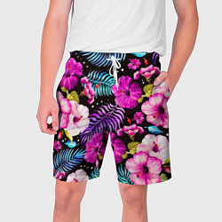 Шорты на шнурке мужские Floral pattern Summer night Fashion trend, цвет: 3D-принт