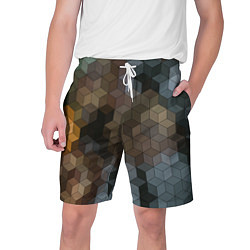 Шорты на шнурке мужские Геометрический 3D узор в серых и коричневых тонах, цвет: 3D-принт