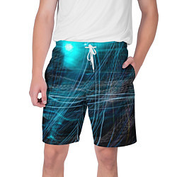 Шорты на шнурке мужские Неоновые волны и линии - Голубой, цвет: 3D-принт