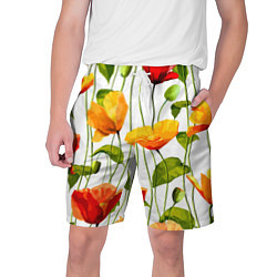 Мужские шорты Волнообразный узор из цветков мака Лето