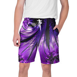 Шорты на шнурке мужские Неоновый фрактал черный с фиолетовым Абстракция, цвет: 3D-принт