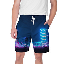 Шорты на шнурке мужские Неоновый ночной город - Светло-синий, цвет: 3D-принт