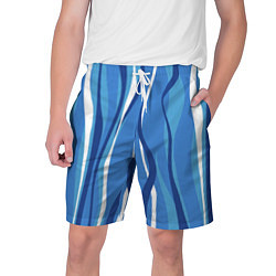 Шорты на шнурке мужские Синие и белые волны, цвет: 3D-принт