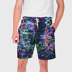Шорты на шнурке мужские Ночной город - glitch, цвет: 3D-принт