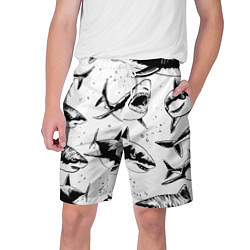 Шорты на шнурке мужские Кровожадные акулы - стая, цвет: 3D-принт