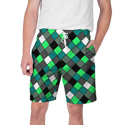 Шорты на шнурке мужские Геометрический узор в зеленых и черный тонах, цвет: 3D-принт