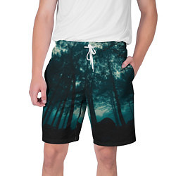Шорты на шнурке мужские Тёмный лес на закате, цвет: 3D-принт