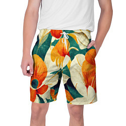 Шорты на шнурке мужские Винтажный цветочный рисунок, цвет: 3D-принт
