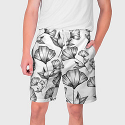 Мужские шорты Графичные цветы на белом фоне