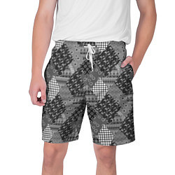 Шорты на шнурке мужские Black and White Ethnic Patchwork Pattern, цвет: 3D-принт