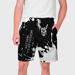 Шорты на шнурке мужские Within Temptation и рок символ на темном фоне, цвет: 3D-принт