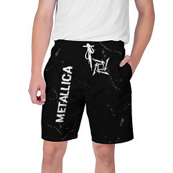 Мужские шорты Metallica glitch на темном фоне: надпись, символ
