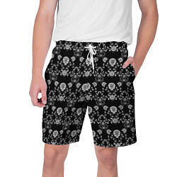 Шорты на шнурке мужские Черно-белый цветочный полосатый ретро узор, цвет: 3D-принт