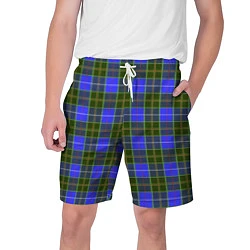 Шорты на шнурке мужские Ткань Шотландка сине-зелёная, цвет: 3D-принт