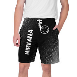 Шорты на шнурке мужские Nirvana glitch на темном фоне: надпись, символ, цвет: 3D-принт