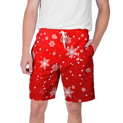 Шорты на шнурке мужские Снежинки на красном фоне, цвет: 3D-принт