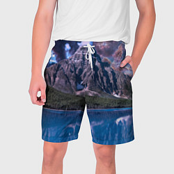 Шорты на шнурке мужские Горы и лес у озера, цвет: 3D-принт