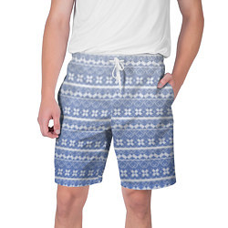 Мужские шорты Белый скандинавский орнамент на серо-голубом фоне