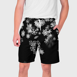 Шорты на шнурке мужские Белые снежинки, цвет: 3D-принт