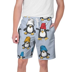 Шорты на шнурке мужские Смешные пингвины, цвет: 3D-принт