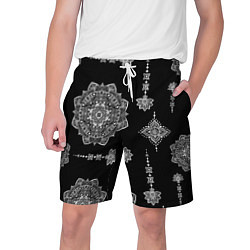 Мужские шорты Паттерн с орнаментом мандалы на черном фоне