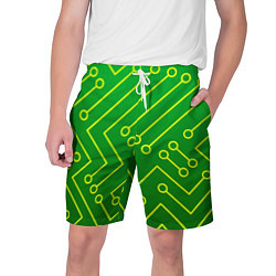 Шорты на шнурке мужские Технический зелёный паттерн с жёлтыми лучами, цвет: 3D-принт