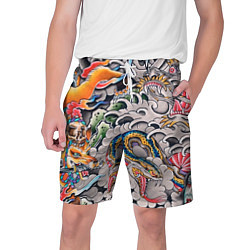 Шорты на шнурке мужские Иредзуми: дракон и лис, цвет: 3D-принт