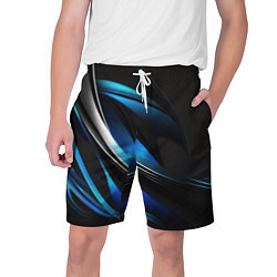 Мужские шорты Абстрактные синие и белые линии на черном фоне