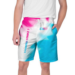 Мужские шорты Counter Strike 2 neon gradient style: надпись, сим