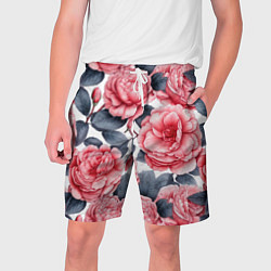 Шорты на шнурке мужские Цветы и бутоны розы - паттерн, цвет: 3D-принт