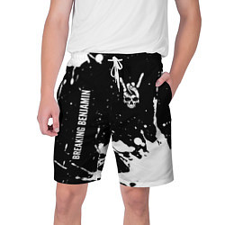 Шорты на шнурке мужские Breaking Benjamin и рок символ на темном фоне, цвет: 3D-принт
