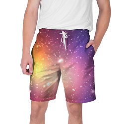 Шорты на шнурке мужские Желто фиолетовое свечение и звезды, цвет: 3D-принт
