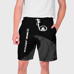 Шорты на шнурке мужские Great Wall speed на темном фоне со следами шин: на, цвет: 3D-принт