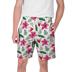 Мужские шорты Арбузы, цветы и тропические листья