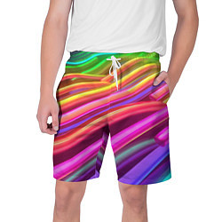 Шорты на шнурке мужские Неоновые радужные волны, цвет: 3D-принт