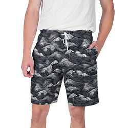 Шорты на шнурке мужские Черно-белые волны, цвет: 3D-принт