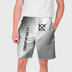 Мужские шорты CreepyPasta glitch на светлом фоне: надпись, симво