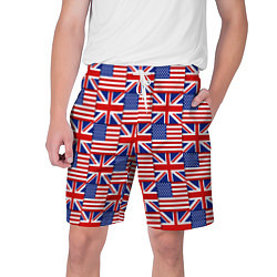 Шорты на шнурке мужские Флаги США и Англии, цвет: 3D-принт